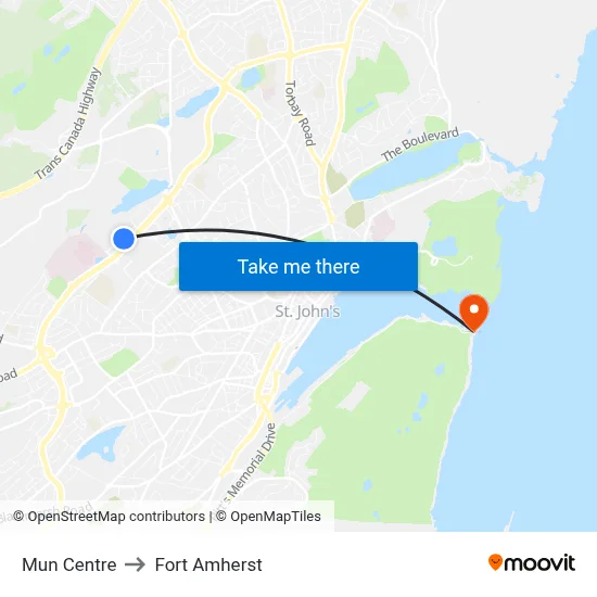 Mun Centre to Fort Amherst map