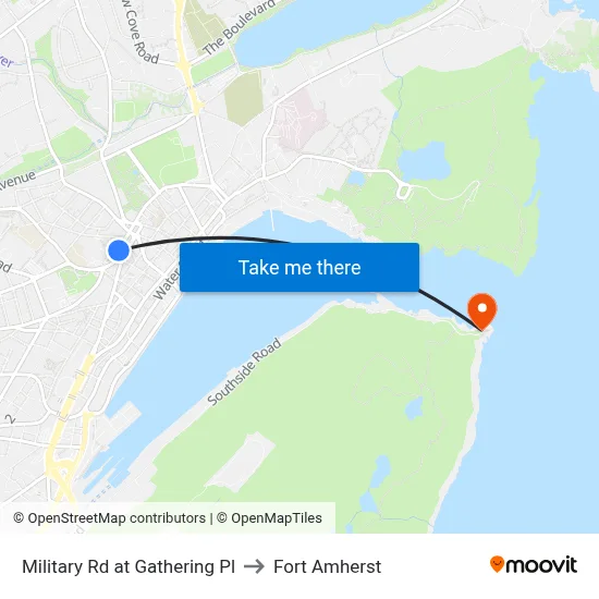 Military Rd at Gathering Pl to Fort Amherst map