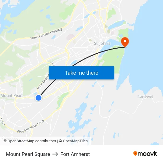 Mount Pearl Square to Fort Amherst map