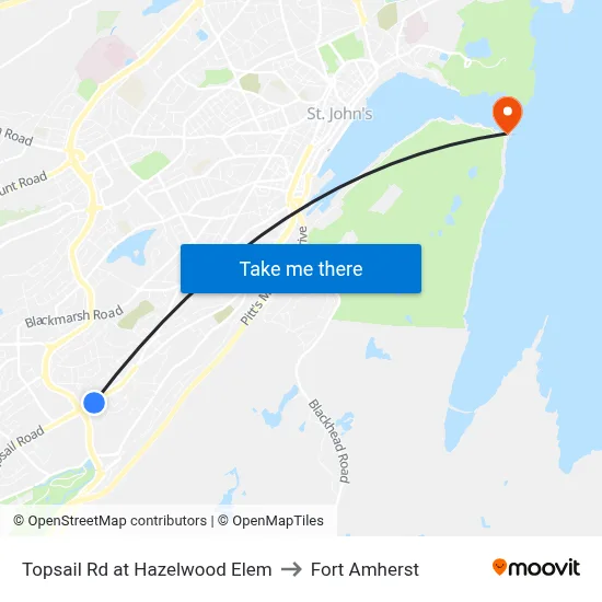 Topsail Rd at Hazelwood Elem to Fort Amherst map