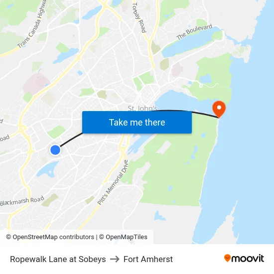 Ropewalk Lane at Sobeys to Fort Amherst map