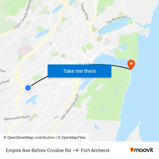 Empire Ave Before Crosbie Rd to Fort Amherst map
