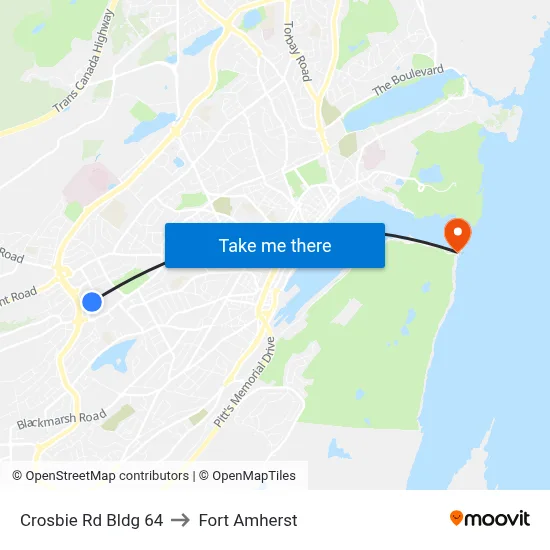 Crosbie Rd Bldg 64 to Fort Amherst map