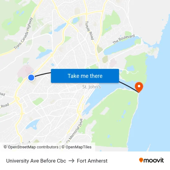 University Ave Before Cbc to Fort Amherst map
