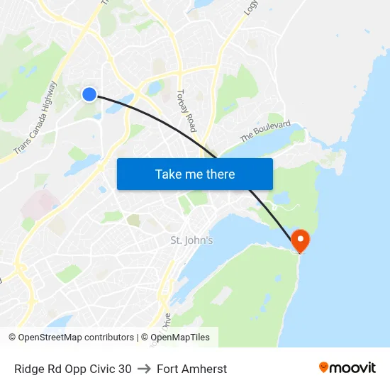 Ridge Rd Opp Civic 30 to Fort Amherst map