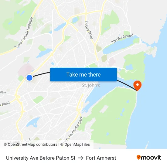 University Ave Before Paton St to Fort Amherst map