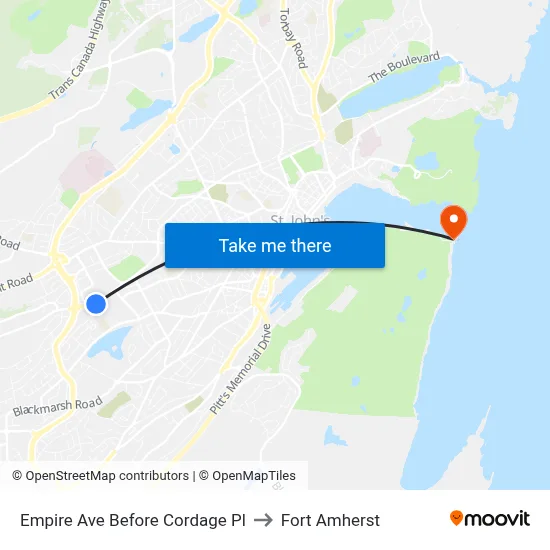 Empire Ave Before Cordage Pl to Fort Amherst map