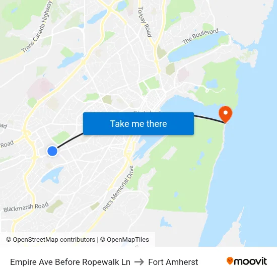 Empire Ave Before Ropewalk Ln to Fort Amherst map