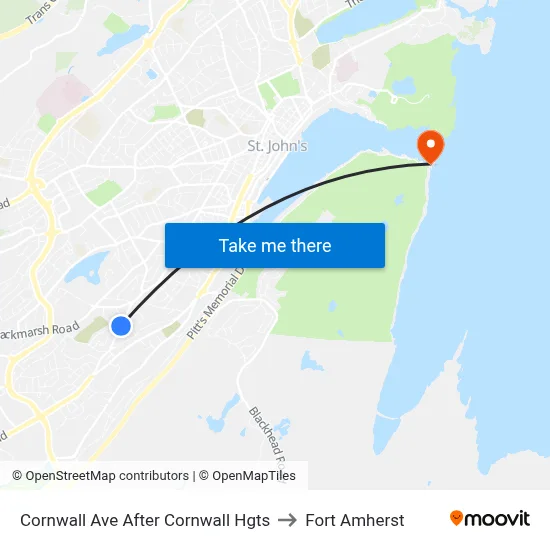 Cornwall Ave After Cornwall Hgts to Fort Amherst map