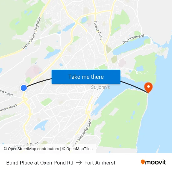 Baird Place at Oxen Pond Rd to Fort Amherst map
