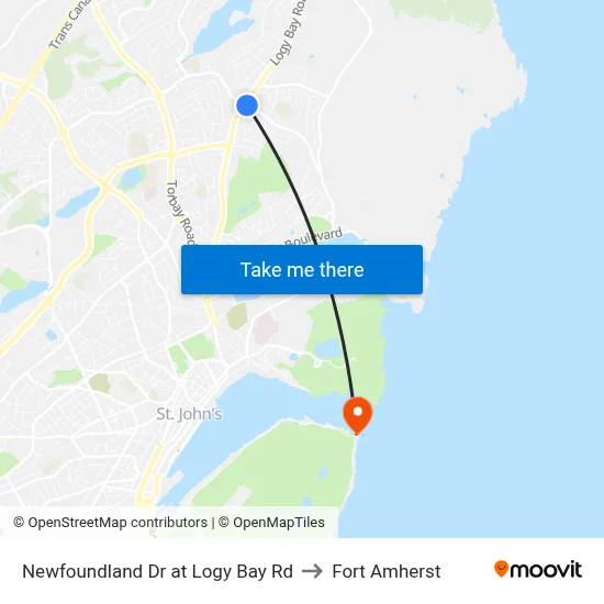 Newfoundland Dr at Logy Bay Rd to Fort Amherst map