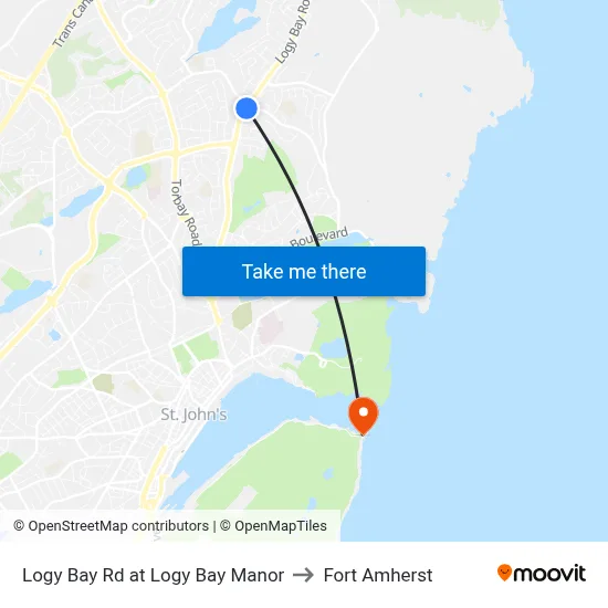Logy Bay Rd at Logy Bay Manor to Fort Amherst map