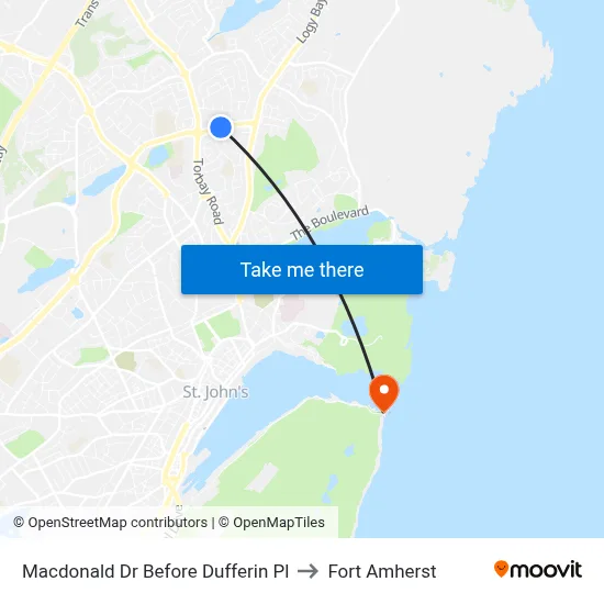 Macdonald Dr Before Dufferin Pl to Fort Amherst map