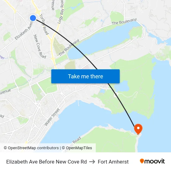 Elizabeth Ave Before New Cove Rd to Fort Amherst map