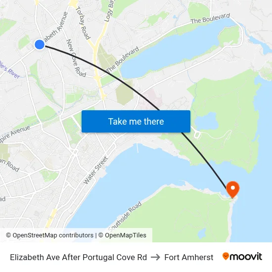 Elizabeth Ave After Portugal Cove Rd to Fort Amherst map