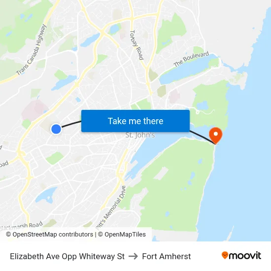 Elizabeth Ave Opp Whiteway St to Fort Amherst map