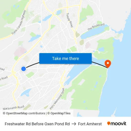Freshwater Rd Before Oxen Pond Rd to Fort Amherst map