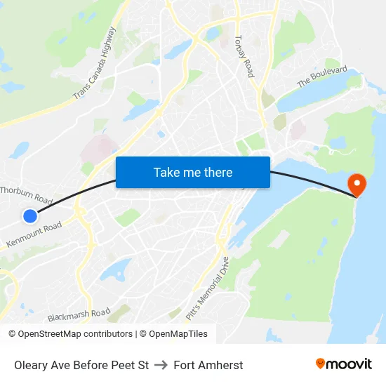 Oleary Ave Before Peet St to Fort Amherst map