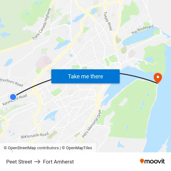 Peet Street to Fort Amherst map