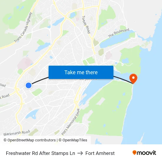 Freshwater Rd After Stamps Ln to Fort Amherst map