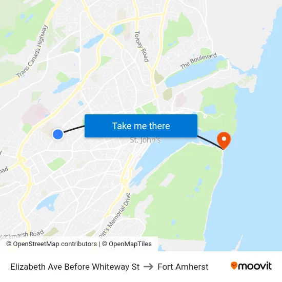 Elizabeth Ave Before Whiteway St to Fort Amherst map