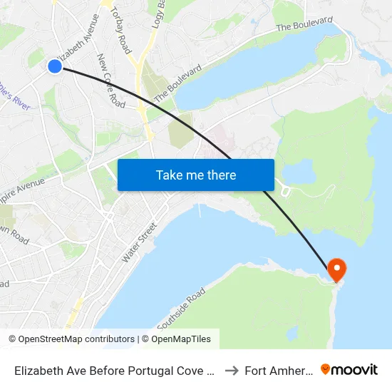 Elizabeth Ave Before Portugal Cove Rd to Fort Amherst map