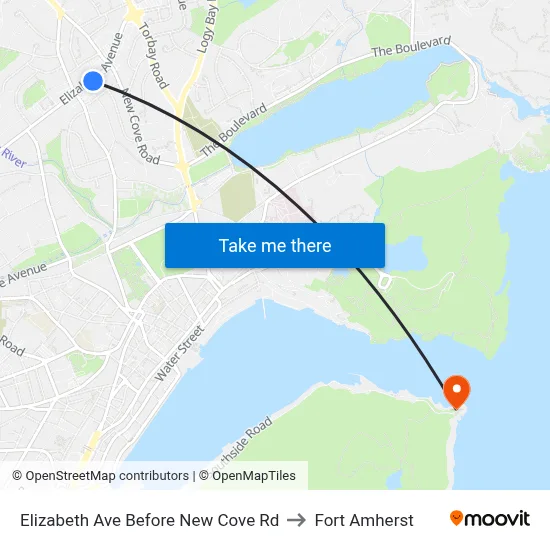 Elizabeth Ave Before New Cove Rd to Fort Amherst map