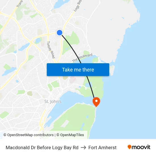 Macdonald Dr Before Logy Bay Rd to Fort Amherst map