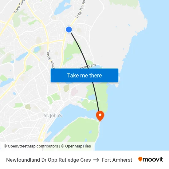 Newfoundland Dr Opp Rutledge Cres to Fort Amherst map