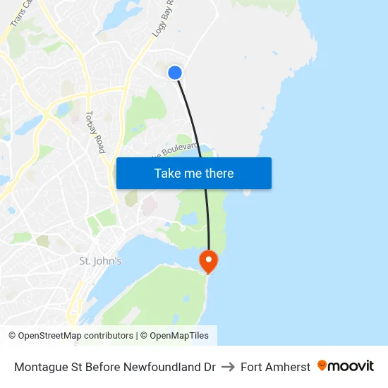 Montague St Before Newfoundland Dr to Fort Amherst map