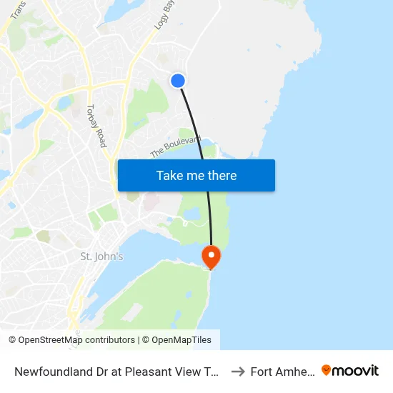 Newfoundland Dr at Pleasant View Towers to Fort Amherst map
