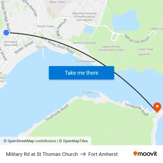 Military Rd at St Thomas Church to Fort Amherst map