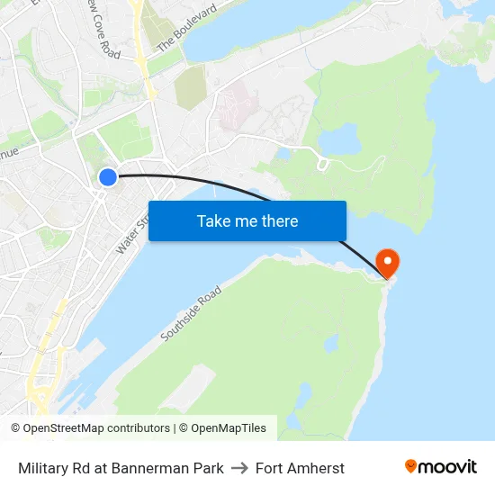 Military Rd at Bannerman Park to Fort Amherst map
