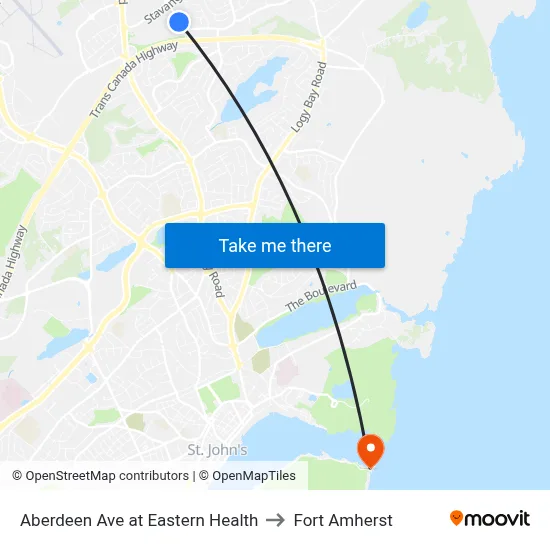 Aberdeen Ave at Eastern Health to Fort Amherst map