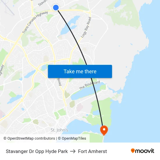 Stavanger Dr Opp Hyde Park to Fort Amherst map