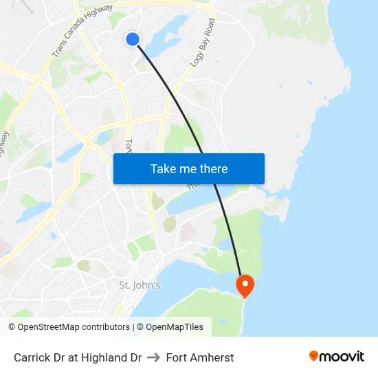Carrick Dr at Highland Dr to Fort Amherst map