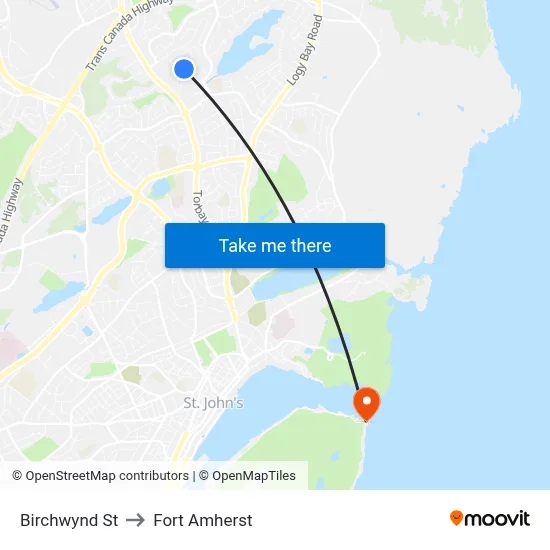 Birchwynd St to Fort Amherst map