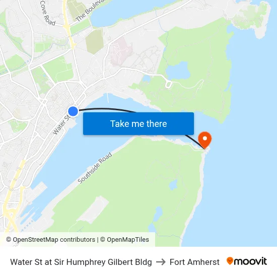 Water St at Sir Humphrey Gilbert Bldg to Fort Amherst map