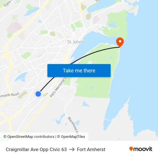 Craigmillar Ave Opp Civic 63 to Fort Amherst map