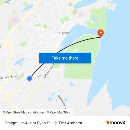 Craigmillar Ave at Ryan St to Fort Amherst map
