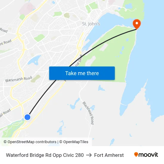 Waterford Bridge Rd Opp Civic 280 to Fort Amherst map