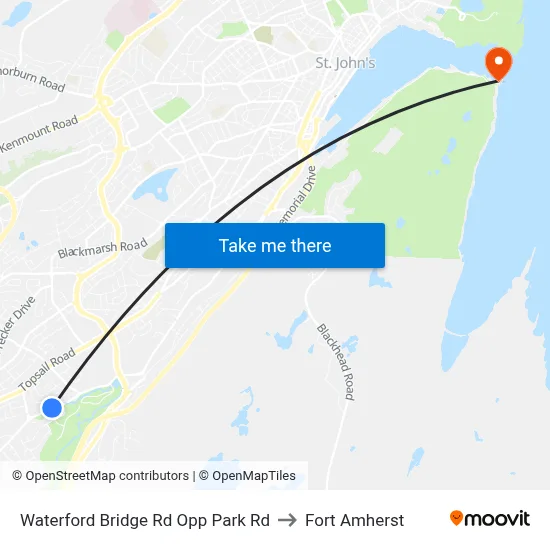 Waterford Bridge Rd Opp Park Rd to Fort Amherst map