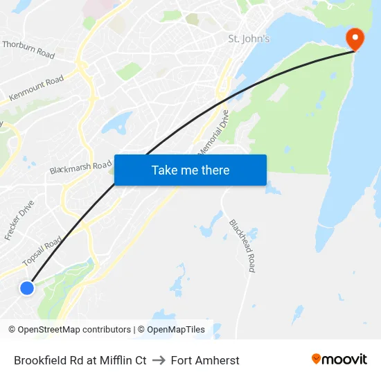 Brookfield Rd at Mifflin Ct to Fort Amherst map
