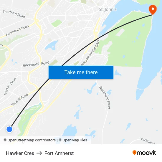 Hawker Cres to Fort Amherst map