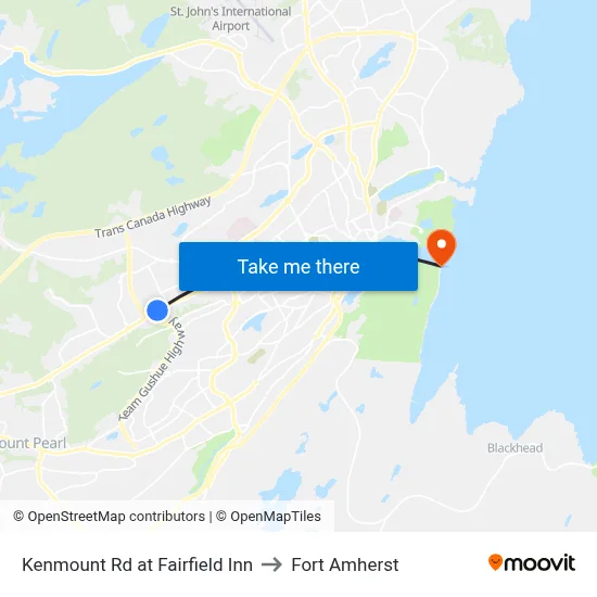 Kenmount Rd at Fairfield Inn to Fort Amherst map