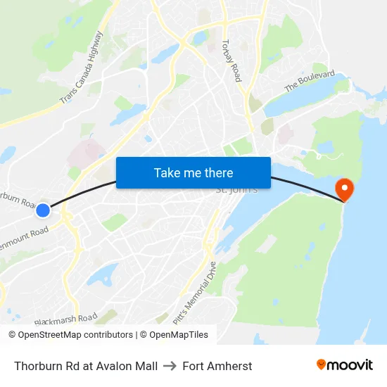 Thorburn Rd at Avalon Mall to Fort Amherst map