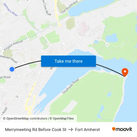 Merrymeeting Rd Before Cook St to Fort Amherst map
