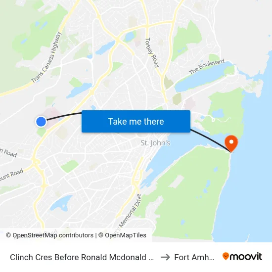 Clinch Cres Before Ronald Mcdonald House to Fort Amherst map