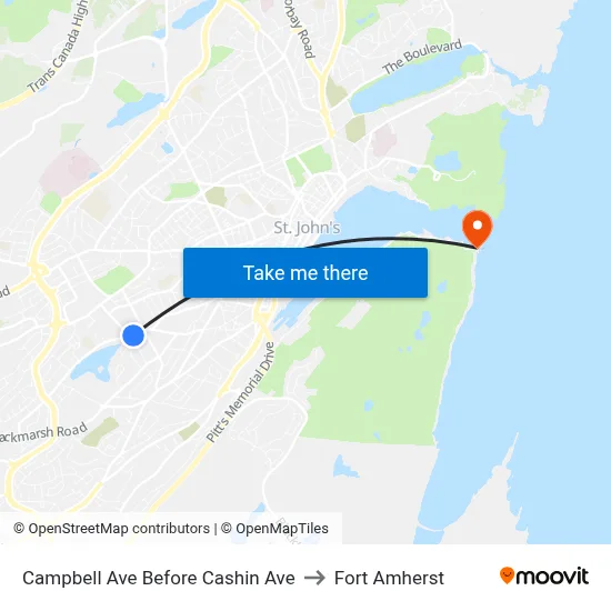 Campbell Ave Before Cashin Ave to Fort Amherst map