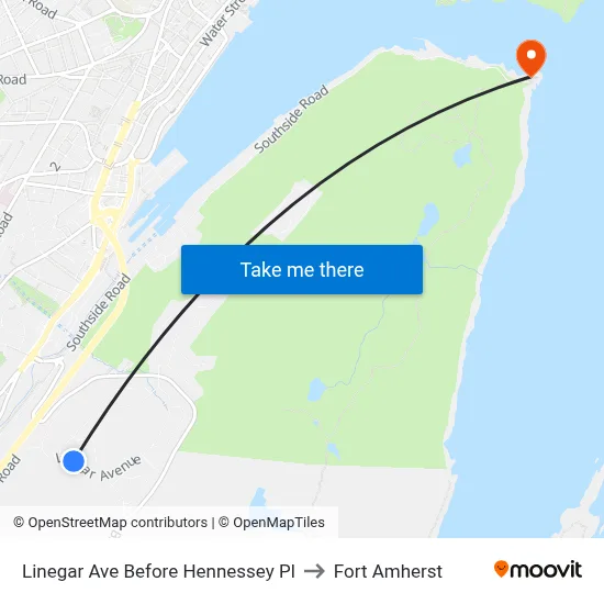 Linegar Ave Before Hennessey Pl to Fort Amherst map